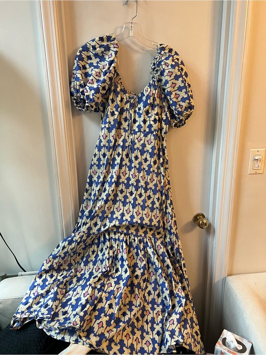 Zara Dresses & Skirts - Zara Blue printed cotton Puff-Sleeve Maxi Dress